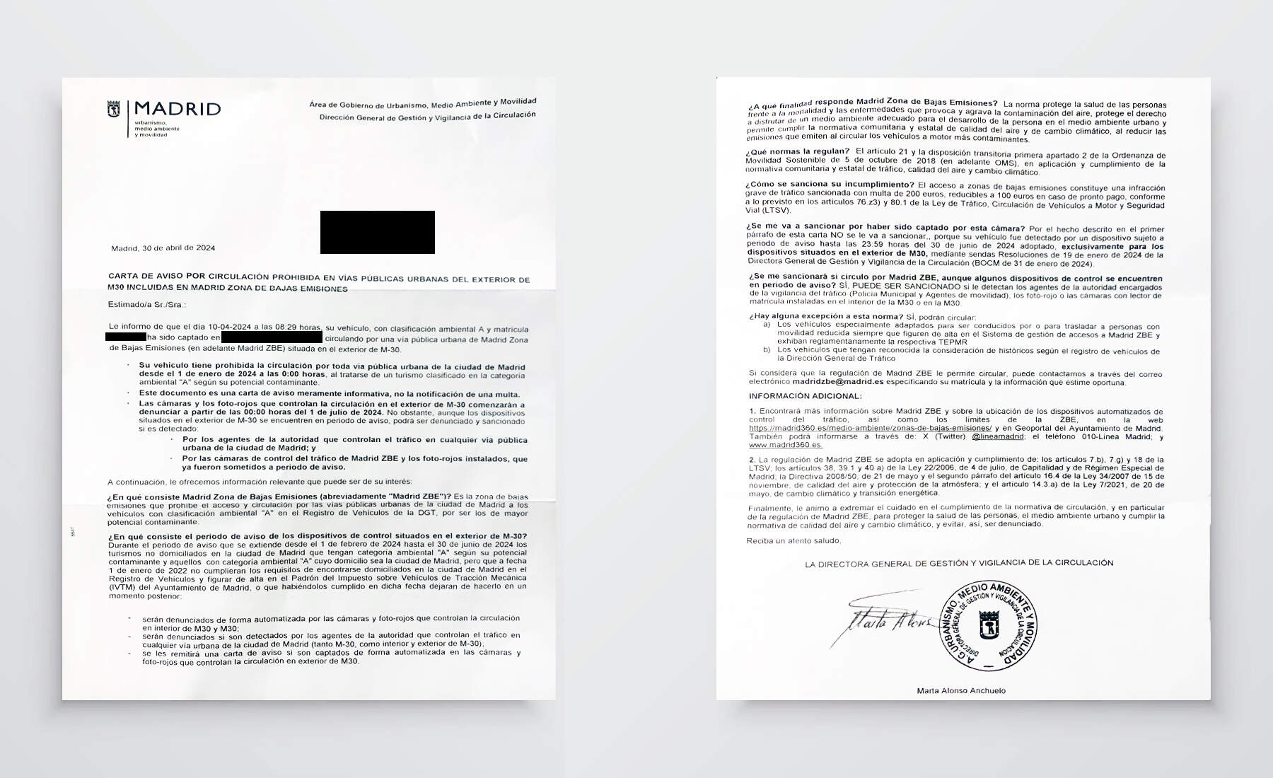 Carta aviso Ayuntamiento Madrid